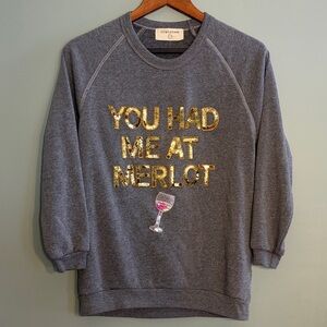 Bow & Drape Size Large “You Had Me At Merlot” Sequin Crewneck Sweatshirt